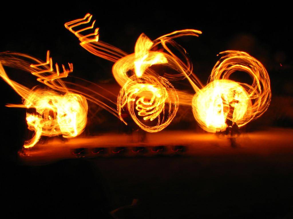Swirls of fire dancing at the resort